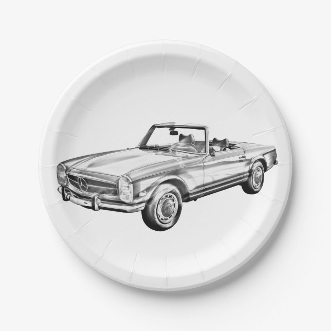 Plato De Papel Ilustracion de coche convertible Mercedes Benz 280 (Anverso)