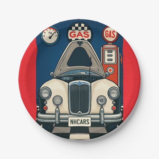 Plato De Papel Ilustracion de coches antiguos (Anverso)