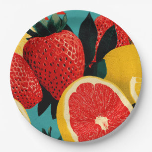 Plato De Papel Ilustracion de colección de frutas de arte pop