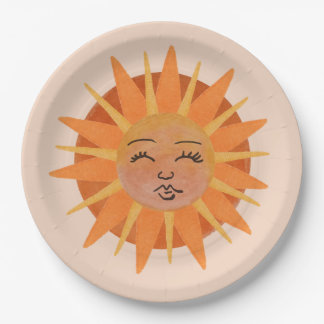 Plato De Papel Ilustracion de color de agua Naranja de Sun Face