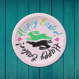 Plato De Papel Ilustracion de conejitos de pascua
