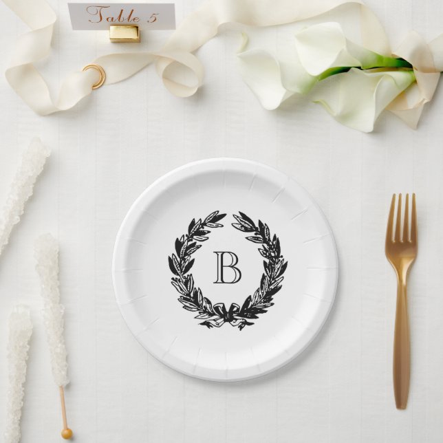 Plato De Papel Ilustración de corona de boda con monograma (Boda)