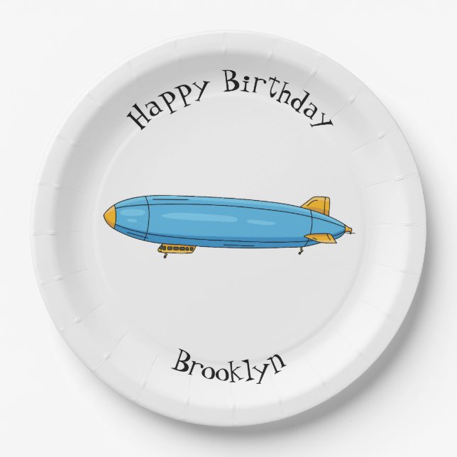 Plato De Papel Ilustración de dibujos animados de dirigible (Anverso)