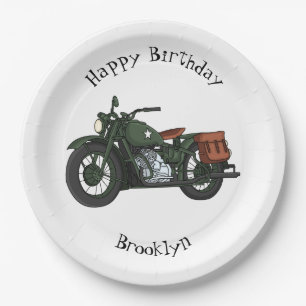 Plato De Papel Ilustración de dibujos animados de motocicleta cru