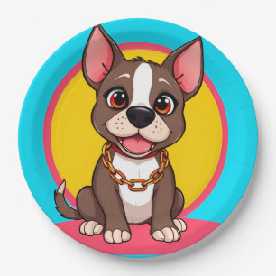Plato De Papel Ilustración de dibujos animados de perro feliz