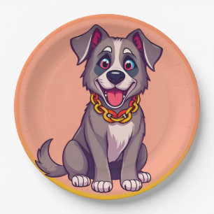 Plato De Papel Ilustración de dibujos animados de perro feliz