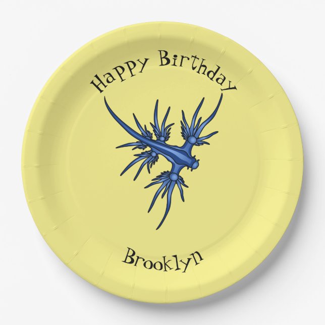 Plato De Papel Ilustracion de dragón azul (Anverso)