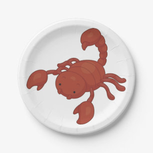 Plato De Papel Ilustración de Escorpión Rojo