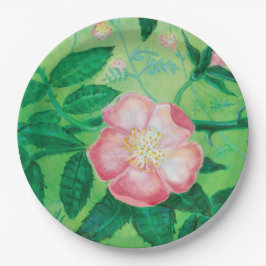 Plato De Papel Ilustración de flores de rosa silvestre
