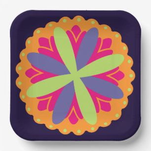 Plato De Papel ilustración de formas florales naranjas