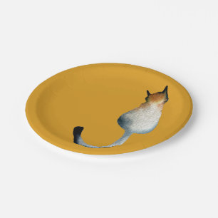Plato De Papel Ilustracion de gato negro y marrón tabby