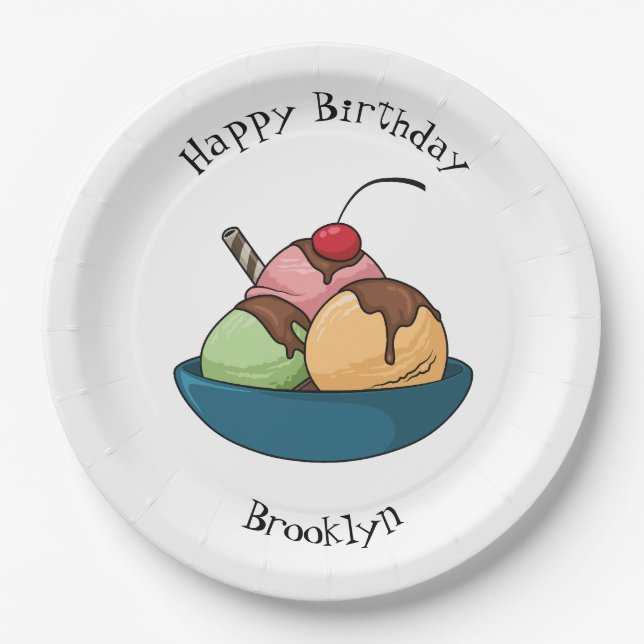 Plato De Papel Ilustracion de helado personalizado (Anverso)