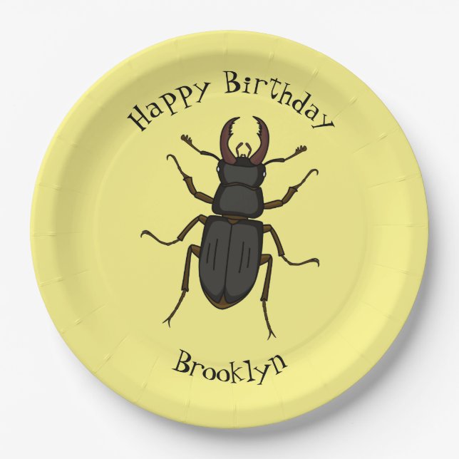 Plato De Papel Ilustración de insecto escarabajo ciervo (Anverso)