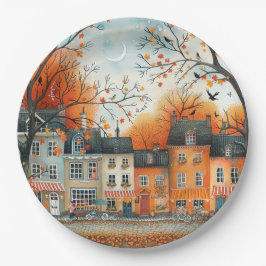 Plato De Papel Ilustracion de las casas Naranjas de otoño