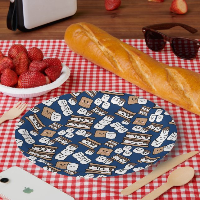 Plato De Papel Ilustracion de malvavisco de Cute Smores (Picnic)