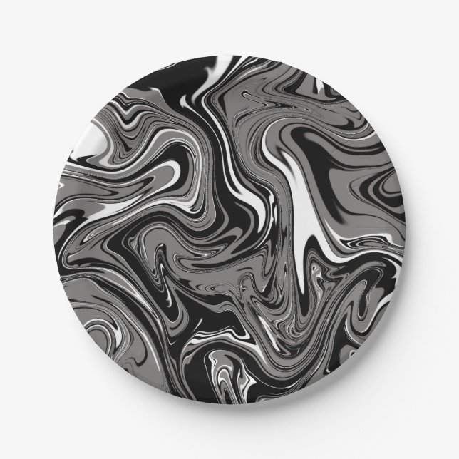 Plato De Papel Ilustracion de mármol abstracto negro (Anverso)