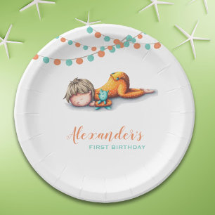 Plato De Papel Ilustración de Niño Durmiendo de Garland Primer Cu