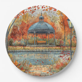 Plato De Papel Ilustracion de otoño de Vintage Gazebo