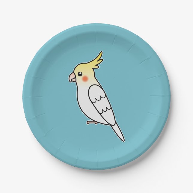 Plato De Papel Ilustracion de pájaro Cute Lutino Cockatiel Person (Anverso)