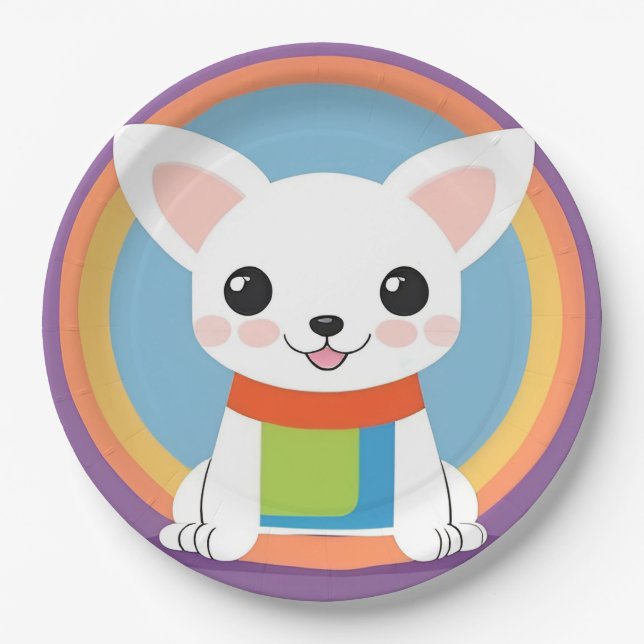 Plato De Papel Ilustracion de perro de dibujos animados (Anverso)