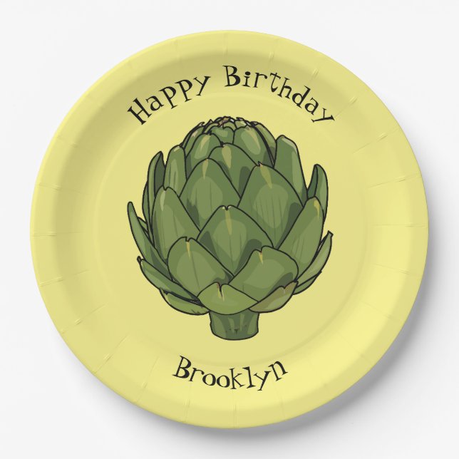 Plato De Papel Ilustracion de personalizado Artichoke (Anverso)