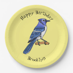 Plato De Papel Ilustracion de personalizado de ave azul jay