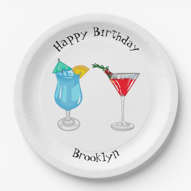 Plato De Papel Ilustracion de personalizado de cócteles (Anverso)