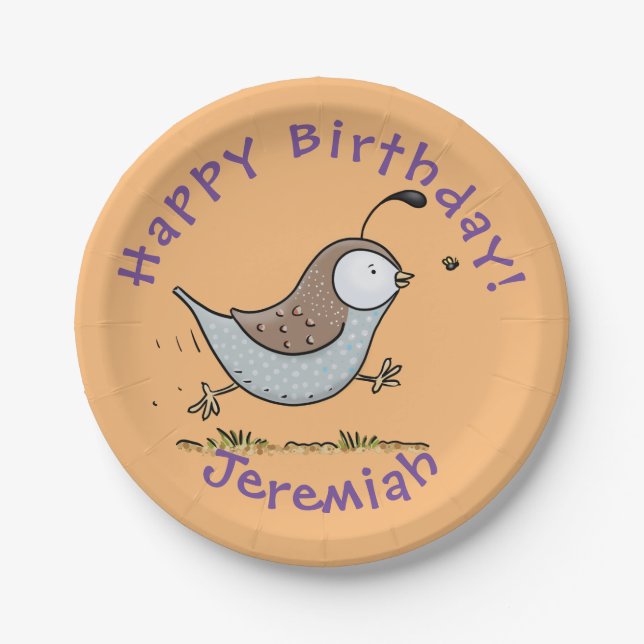 Plato De Papel Ilustracion de personalizado de codorniz de califo (Anverso)