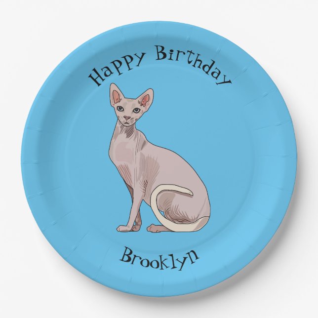 Plato De Papel Ilustracion de personalizado de gatos Sfinx (Anverso)