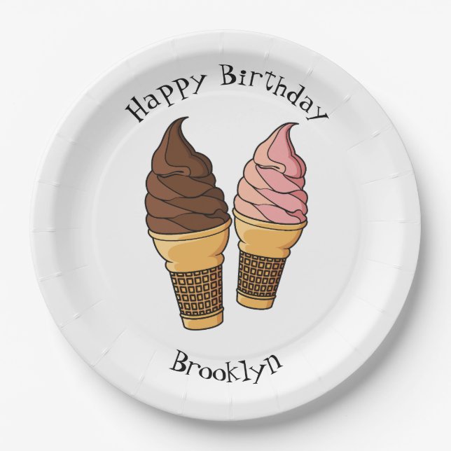 Plato De Papel Ilustracion de personalizado de helado de cono (Anverso)
