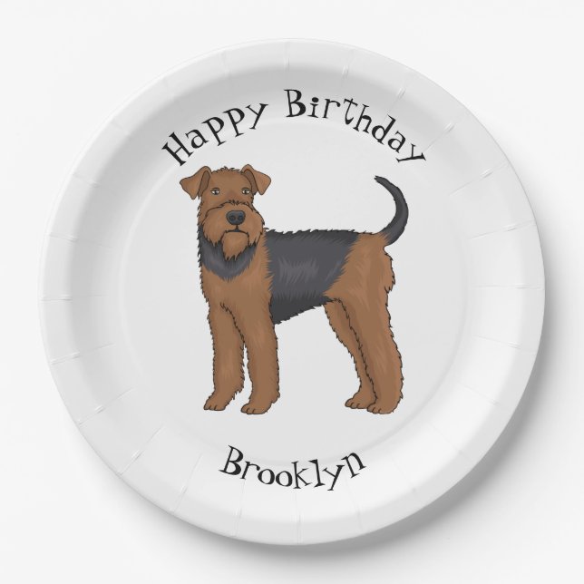 Plato De Papel Ilustracion de personalizado de perro Airedale ter (Anverso)