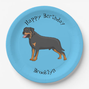 Plato De Papel Ilustracion de personalizado de perro de Rottweile