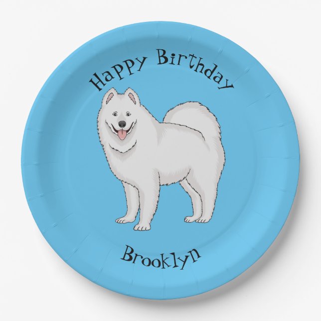 Plato De Papel Ilustracion de personalizado de perro de Samoyed (Anverso)