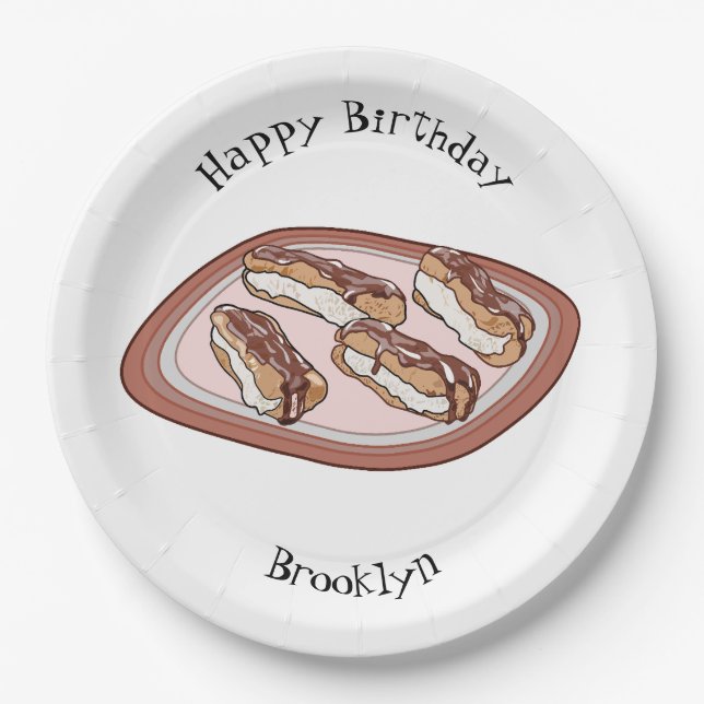 Plato De Papel Ilustracion de personalizado eclair de chocolate (Anverso)