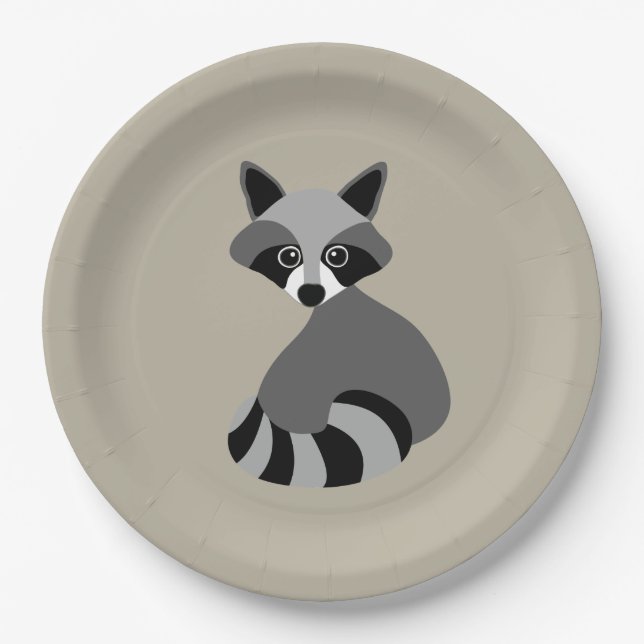Plato De Papel Ilustracion de Personalizado gráfico Raccoon (Anverso)