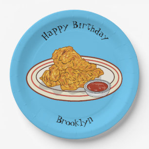Plato De Papel Ilustracion de pollo frito personalizado