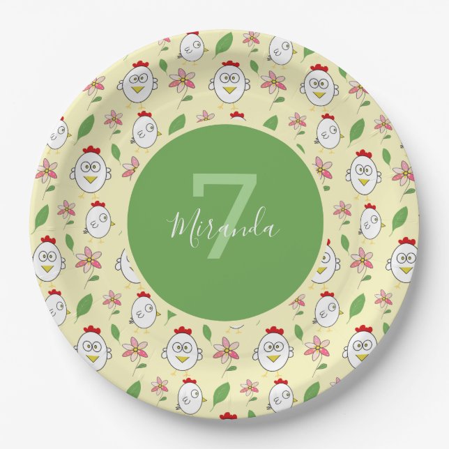 Plato De Papel Ilustracion de pollo Personalizado (Anverso)