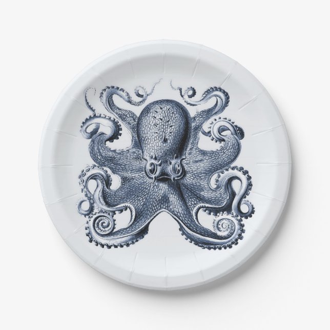Plato De Papel Ilustracion de pulpo azul de la Marina por Ernst H (Anverso)