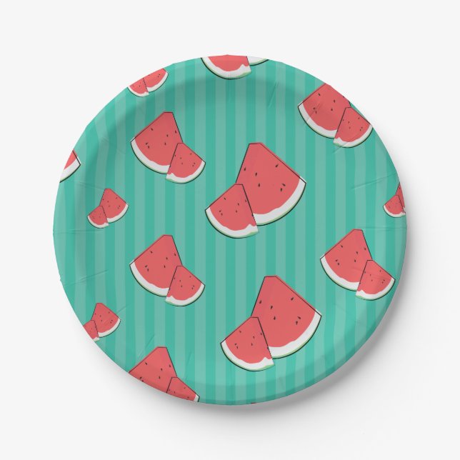 Plato De Papel Ilustracion de sandía (Anverso)