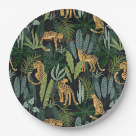 Plato De Papel Ilustración de selva de leopardos forestal sin cos