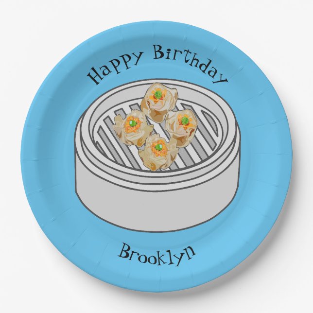 Plato De Papel Ilustracion de Shumai dim sum personalizado (Anverso)