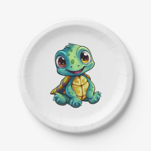 Plato De Papel Ilustración de tortuga de dibujos animados
