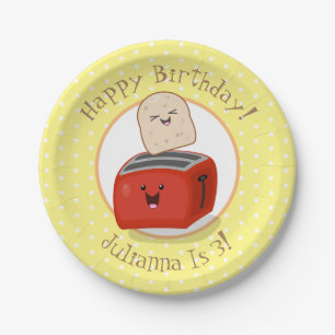 Plato De Papel Ilustracion de tostadora de kawaii feliz