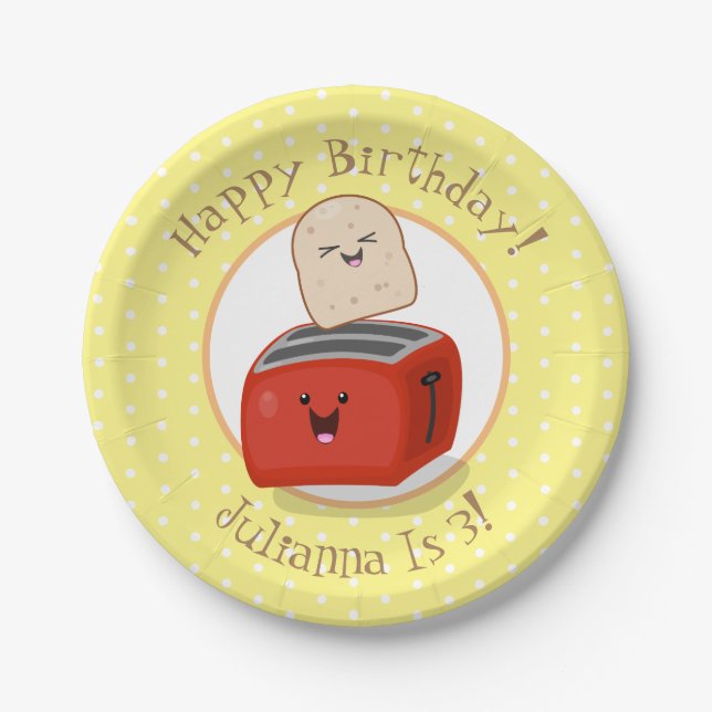 Plato De Papel Ilustracion de tostadora de kawaii feliz (Anverso)