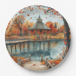 Plato De Papel Ilustracion del lago Vintage Gazebo