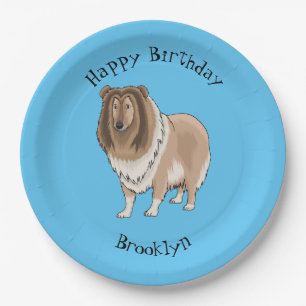 Plato De Papel Ilustracion del personalizado del perro del collie
