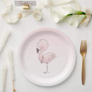 Plato De Papel Ilustracion Flamingo Rosa