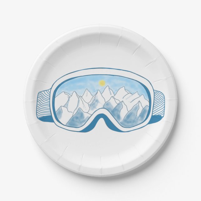 Plato De Papel Ilustracion Goggles de Ski Mountain (Anverso)