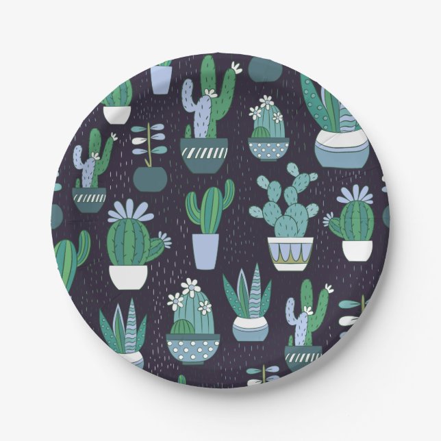 Plato De Papel Ilustracion incompleto lindo del modelo del cactus (Anverso)