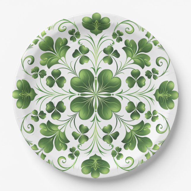 Plato De Papel Ilustracion Irlandés Green Clover (Anverso)